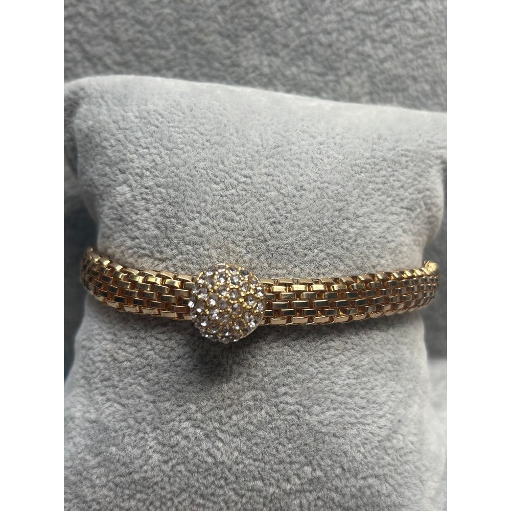 #59. Gold-tone Mesh Chain Bracelet with Pavé Rhinestone Ball Accent